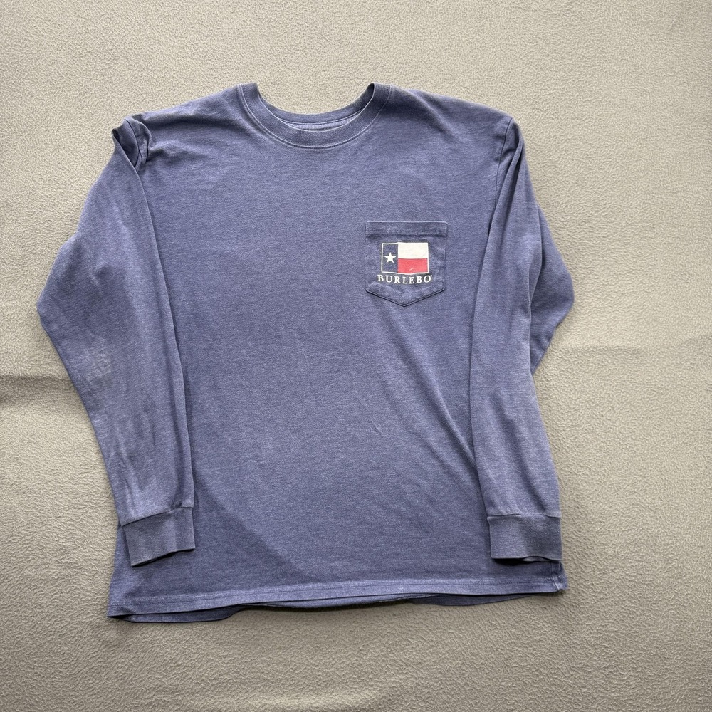 Burlebo Shirt Mens Large Blue Pocket Long Sleeve Hunt Texas Deer Graphic Tee